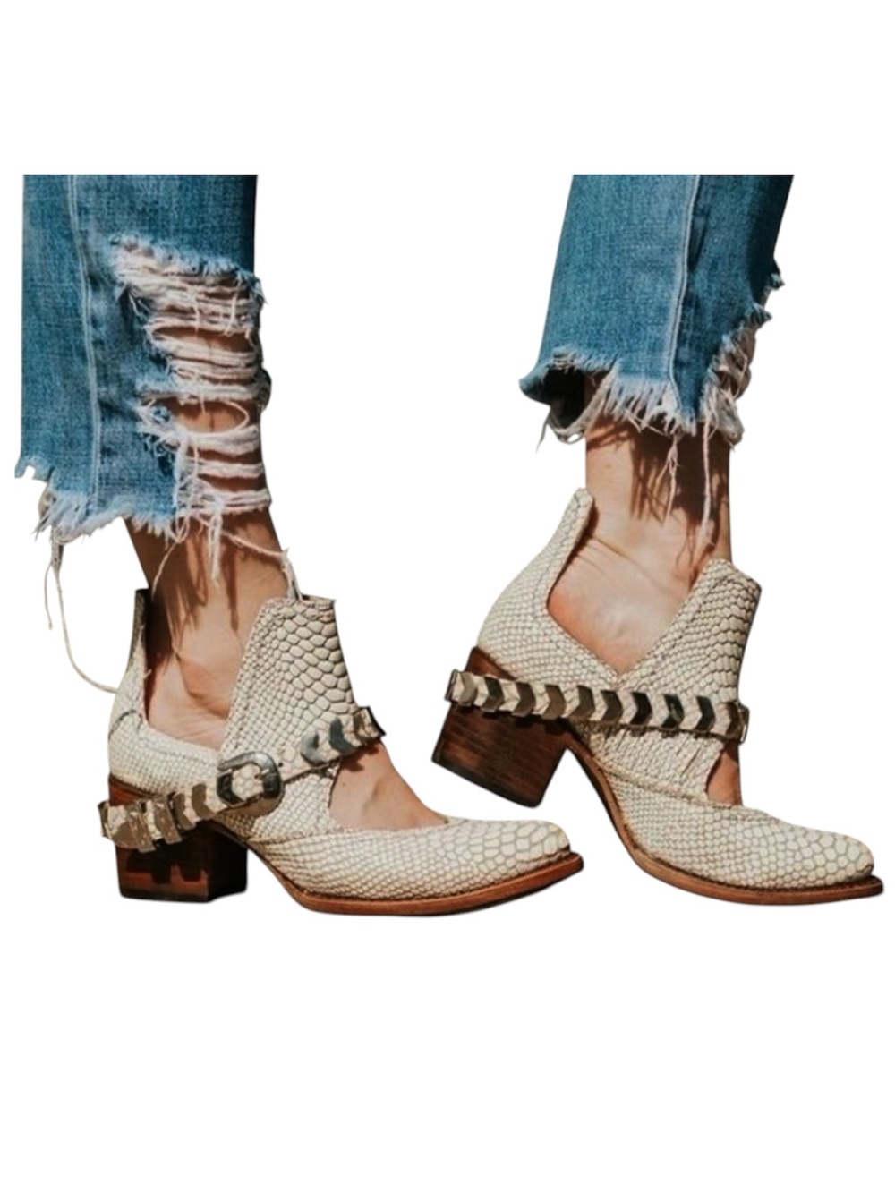 {Freebird by Steven} Blade Snake Embossed Leather Silver Chain Ankle Boots